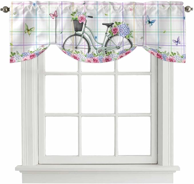 Spring Tie Up Valance Curtains for Windows, Kitchen Curtains Window Shades