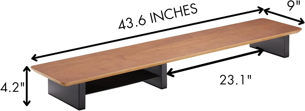 XL Walnut Wood Monitor Stand for 2 Monitors (44 Inch), Desk Shelf
