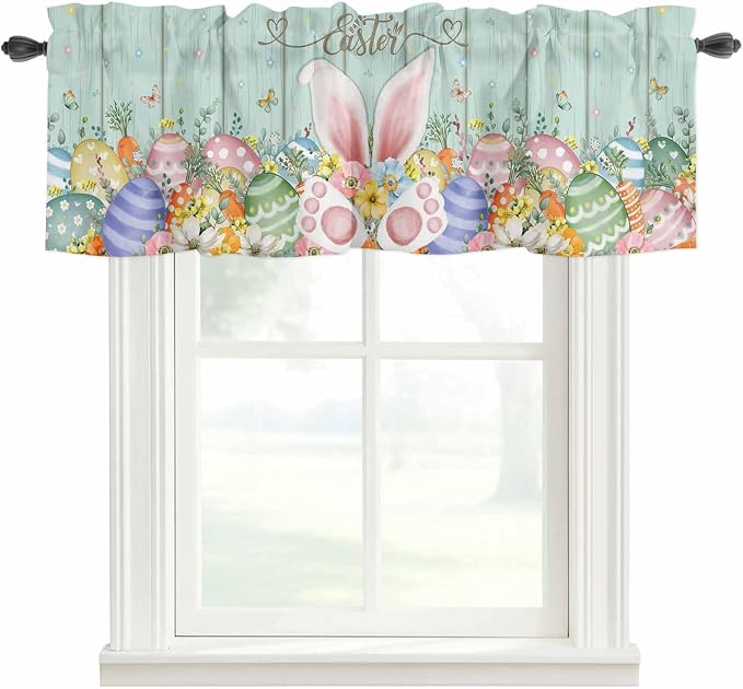Easter Curtain Valances for Windows, Kitchen Valance Window Treatment, Spring