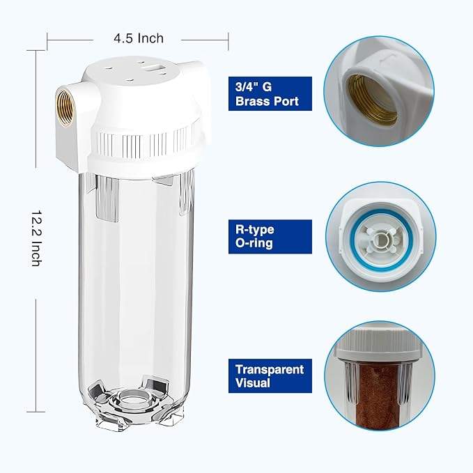 Whole House/RV Water Filter Housing Clear, Maple Syrup RO System, 3/4" NPT