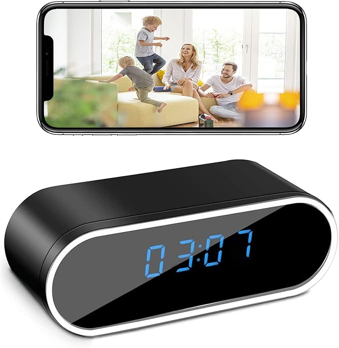 Hidden Camera Clock HD 1080P WiFi Wireless Video Spy Cameras Small Camera Night Vision Surveillance Security Nanny Cams for Home/Pet