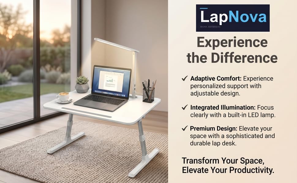 LED Adjustable Lap Desk with Portable LED Lamp and USB-C Charging Ports with Cord