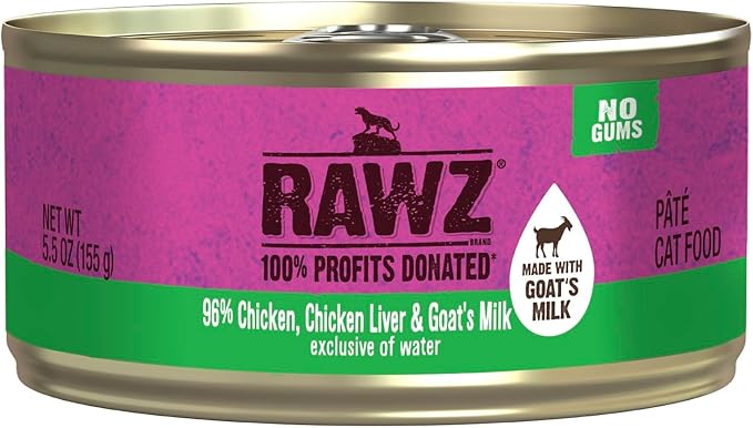 Rawz Natural Premium Pate Canned Cat Wet Food - Made with Real Meat Ingredients No BPA or Gums - 5.5oz Cans 24 Count (Chicken & Chicken Liver with Goats Milk)