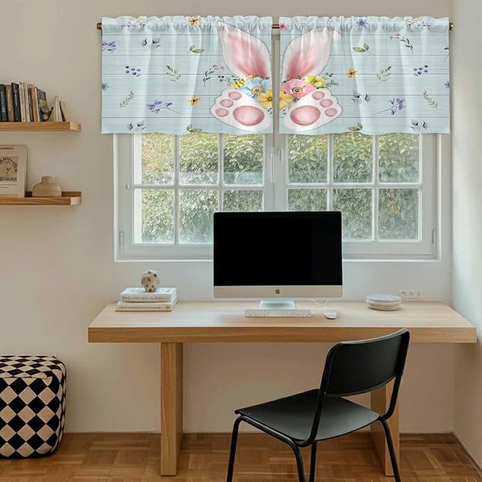 Easter Kitchen Tier Curtains 36 Inch Long 2 Panel Set, Rod Pocket Half Window