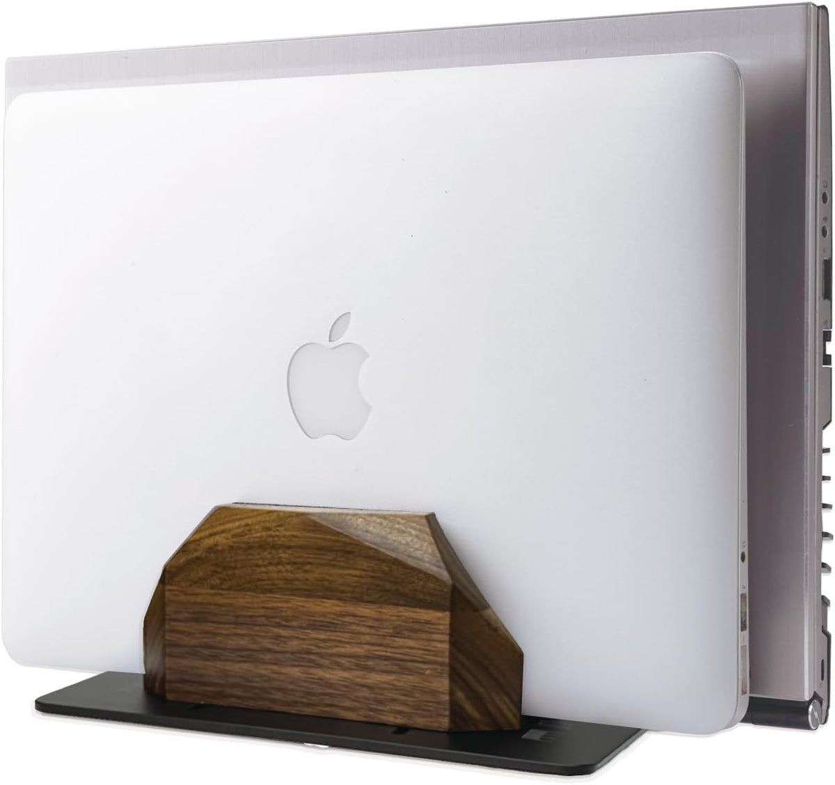 Walnut Vertical Laptop Stand, Dual Slot Wood Laptop Holder for Desk