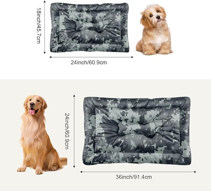 Grayscale Pixelated Camouflage Fuzzy Dog Bed Washable Dog Crate Mat Create Pad Crate Liner Pad Washable Non-Slip Small Bed Medium Tear-Resistant Mat for Cushions Indoor Outdoor 36X24 Inch