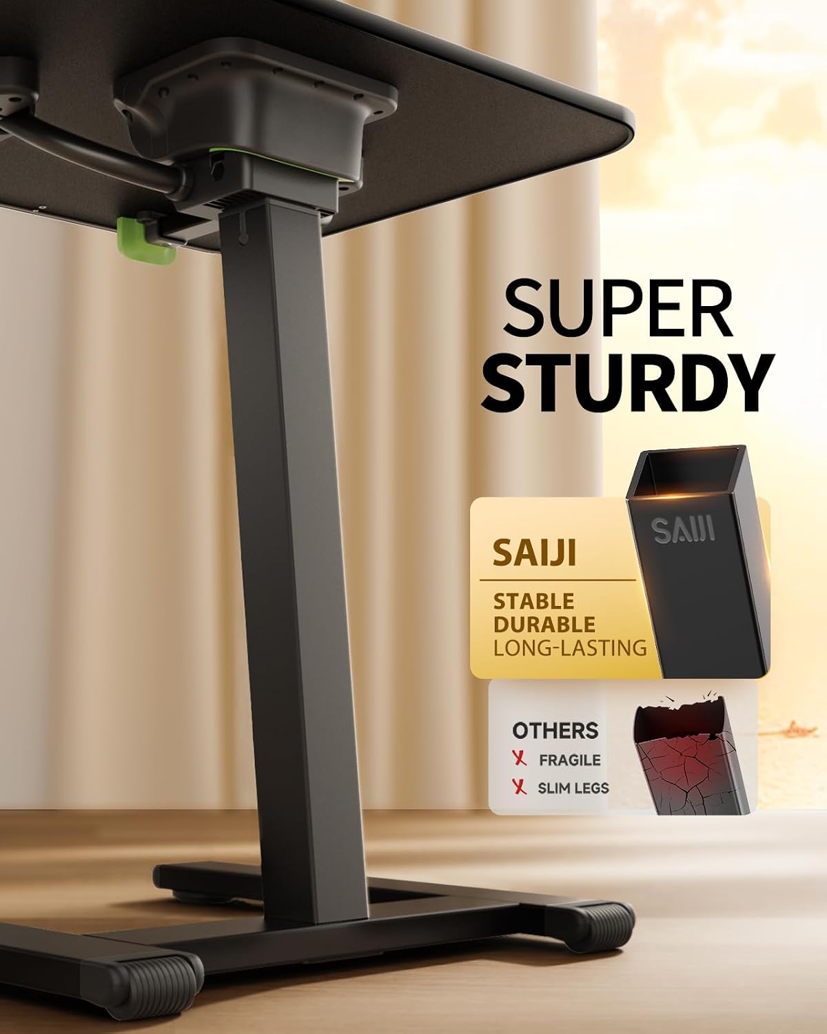 SAIJI Sturdy TV Tray Table with Wheels, Heavy Duty Metal TV Trays for Couch