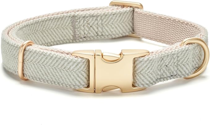 Soft Cotton Hemp Dog Collar with Metal Buckle Adjustable Twilled Dog Collars for Small Medium Large Dogs(Grey,Large)