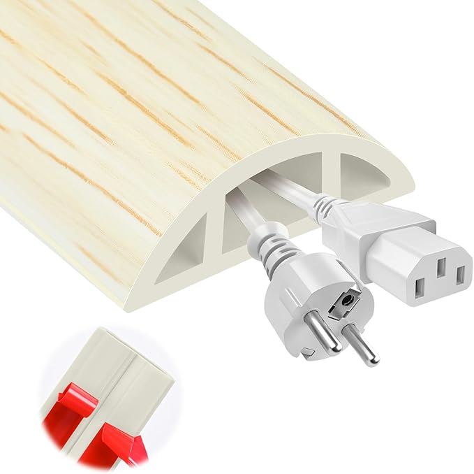 MYFAMIREA 20FT Floor Cord Cover for Wire Self Adhesive Cable Cavity Management PVC Extension Cord Hider Power Floor Wire Protector Prevent Cable Trips for Office Home Outdoor (Beige Wood, 1.18'')
