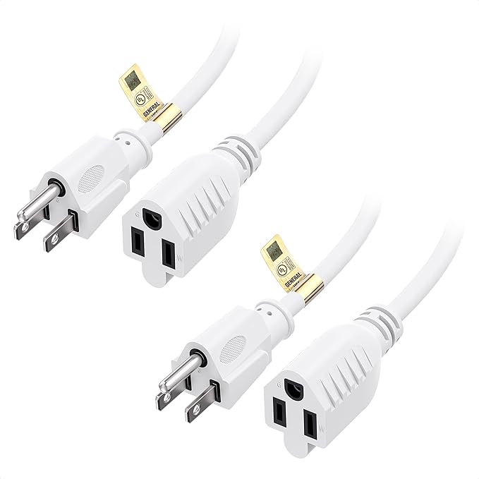 [UL Listed] Cable Matters 2-Pack 16 AWG Heavy Duty 13A Power Extension Cord - 10ft, 3 Prong Power Cord Extension, NEMA 5-15P to NEMA 5-15R, White