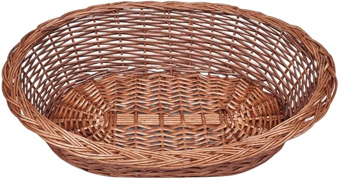Natural Willow Dog Basket 27.6 Inch Lightweight Oval Pet Bed, Handwoven Wicker Basket for Cats Dogs Bunnies, Durable Portable Indoor Outdoor Pet Furniture with Easy