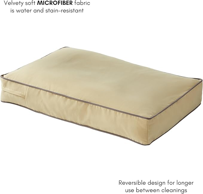 South Pine Porch Buddy Reversible Rectangle Pillow Style Microfiber Dog Bed with Removable, Machine-Washable Cover, Cream, Small (36 in. x 24 in.)