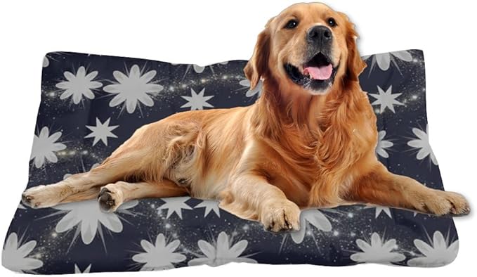 Night Sky Floral Star Burst Dog Bed Small Size Dog Washable Bed Mat Small Puppy Pads Washable Pet Crate Non-Slip Crate Beds for Medium Dogs for Medium Dogs Mat Pillow Indoor Outdoor 36X24 Inch