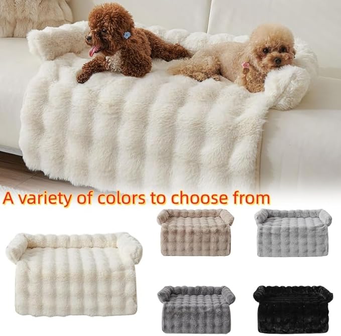 Luxurious Cozy Dog Couch Bed, Plush Dog Mat for Furniture Protector and Car, Non Slip Washable Calming Winter Thickened Pet Bed with Pillows for Large Medium Small Dogs/Cats