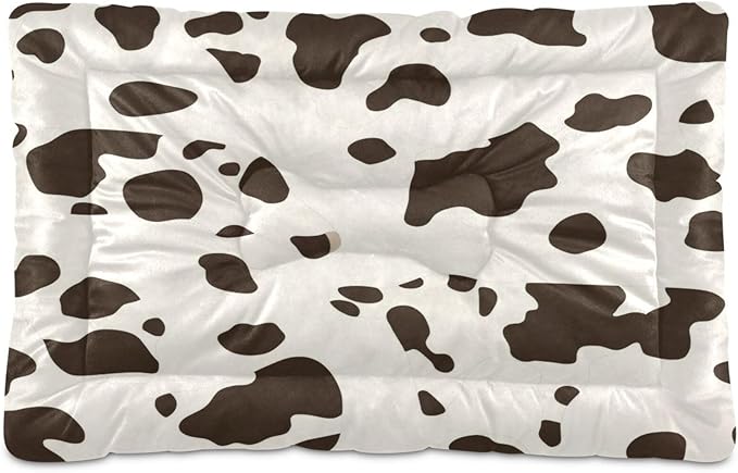 Cow Leopard Dog Bed Mat, Cat Crate Pad Non-Slip Washable Soft Fluffy Pet Kennel Floor Mat for Small, Medium, Large Dogs Cats, 36"x24"