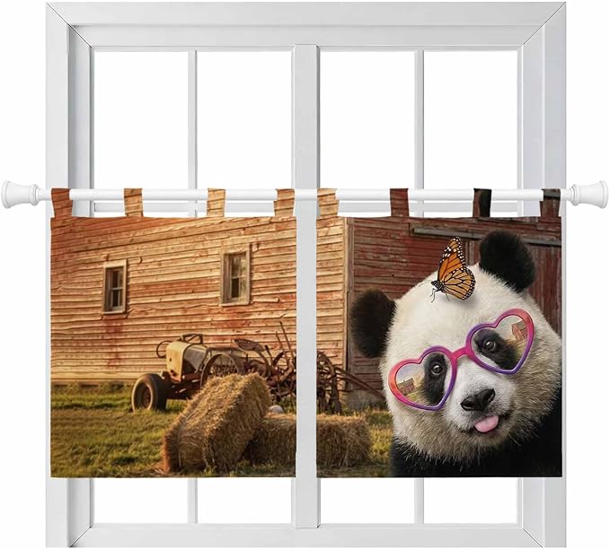 Farm Panda Kitchen Curtains 36 Inch Length, Small Window Curtains Tab Top