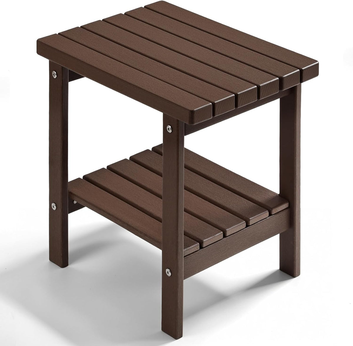 PASAMIC Outdoor Side Table, 2-Tier Storage Patio Side Table, HDPE Adirondack Side Table, Weather Resistant Square Small Outdoor Table for Patio, Backyard, Pool & Garden, Brown