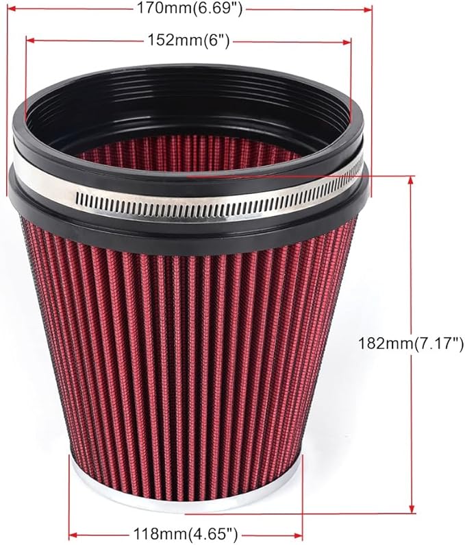 6" Inlet Cold Air Intake Filter Cone Replacement Performance Washable Clamp-On