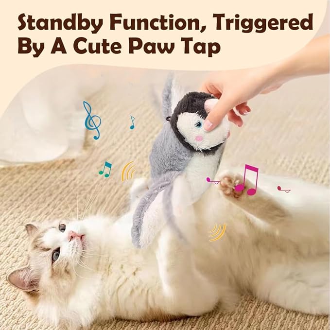 Flapping Chase Cat Toy, Interactive Chirping Flying Bird Cat Toy, Chirping Bird Cat Toy Flapping Wings (Grey)
