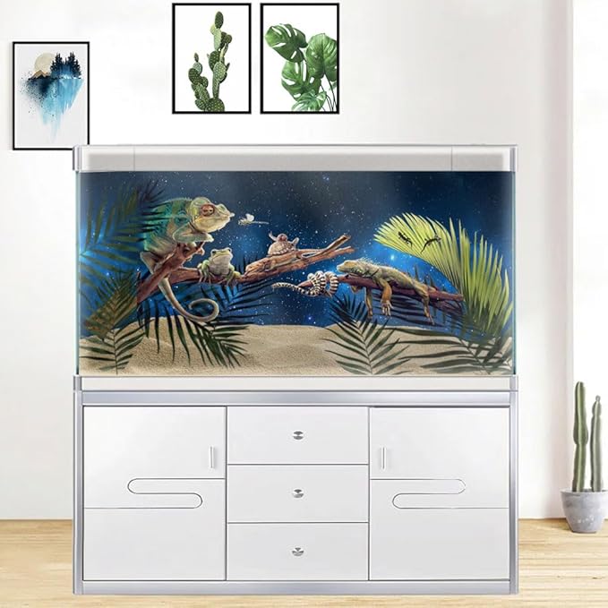 24X16IN Starry Aquarium Background, Art Starry Fish Tank Decorations Background, with 8 EVA Double-Sided Tape