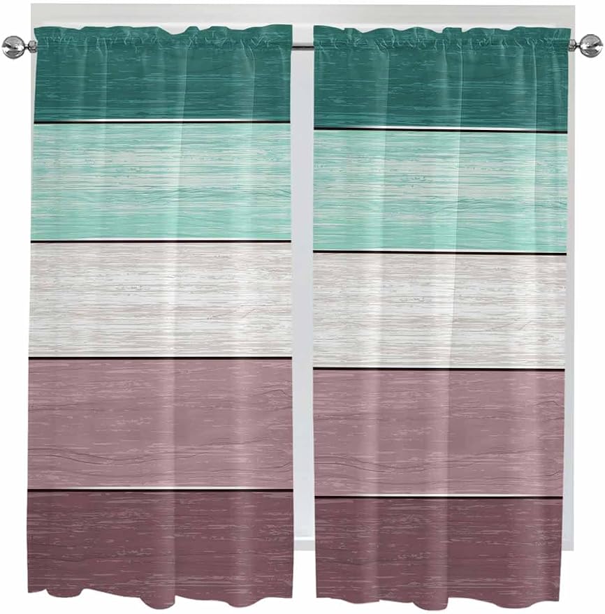 Retro Farm Woodcuts Texture Window Valance Curtains, 2 Panel