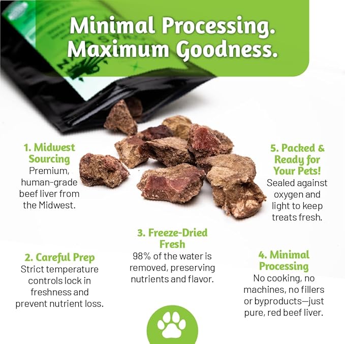 Simplified Freeze Dried Beef Liver Treats for Dogs & Cats – 100% Natural Single Ingredient – High Protein Snack – All Breeds – Made in USA – 4oz Bag (Small size pieces for cats & dogs under 15lbs)