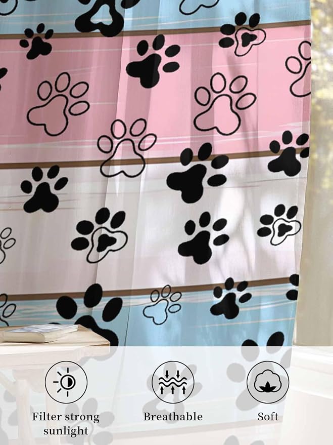 Sheer Curtains 54 Inch Length, Vintage Farmhouse Wooden Grain Privacy Voile