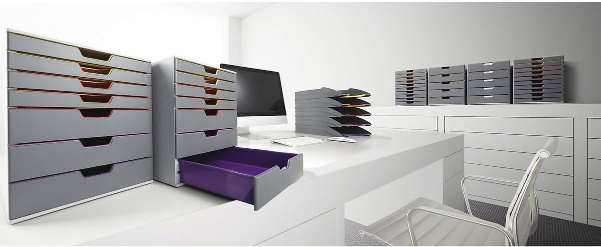 Durable Varicolor 10 Drawer Unit - Gray Desktop Drawer Set with 10 Color Coded Draws - Letter to Folio Size Files - Perfect for Storing Documents and Paper Work