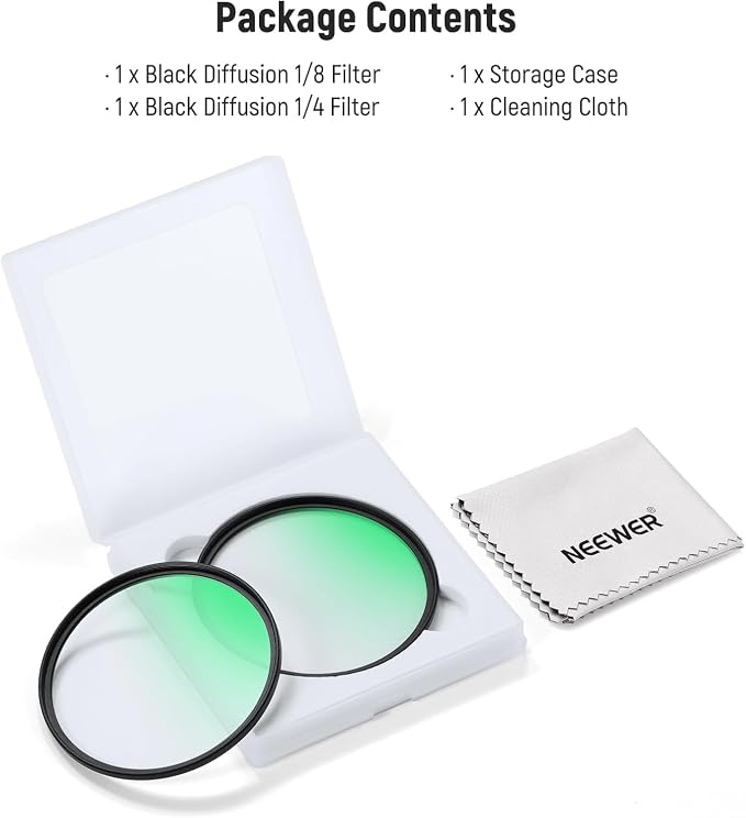 NEEWER 77mm 1/4 & 1/8 Black Diffusion Camera Lens Filter 2 Pack Set, Dreamy