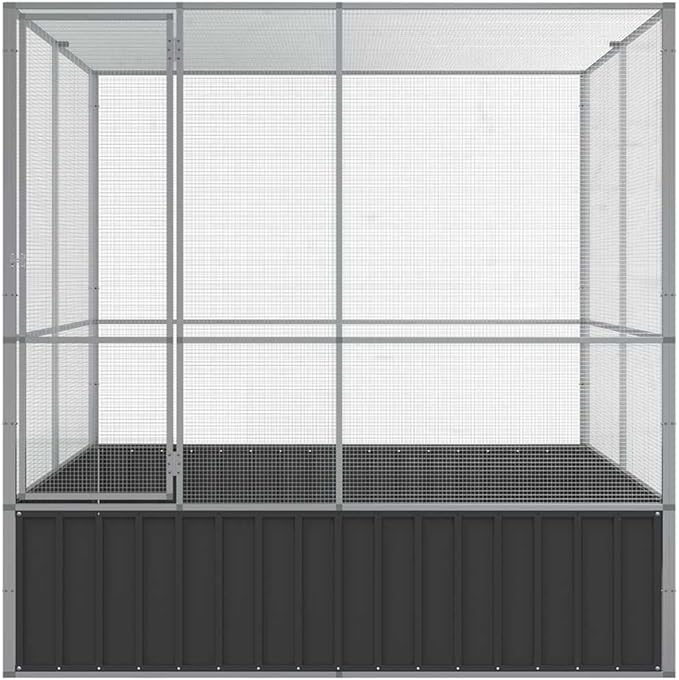 Large Metal Heavy Duty Walk-in Aviary Cage, Ample Activity Space Bird Cage with Lockable Door Also for Chickens and Rabbits, Silver 83.1"x81.5"x83.5" Steel,-511