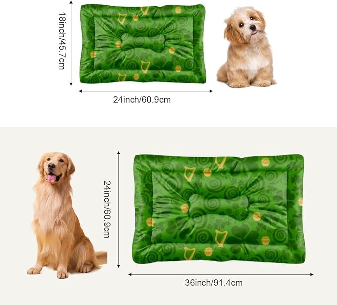 Comfortable Cat Beds with Anti-Slip Bottom, St Patricks Day Leaves Dog Crate Cushion Puppy Pads Dog Beds& Furniture Cozy Pet Mat for Indoor& Outdoor Sofa Cars, Machine Washable 24 X 18 Inch