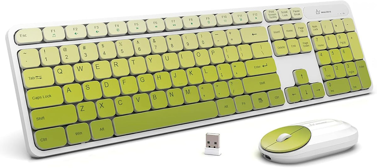 Wireless Keyboard and Mouse Combo, Rechargeable - Green