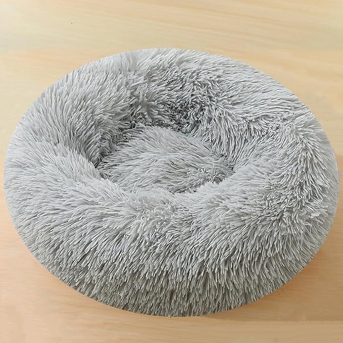Dog Bed & Cat Bed for Small Medium Dogs, 27 Inch Calming Dogs Bed Anti-Anxiety Machine Washable Fluffy Luxury Anti-Slip Waterproof Pet Puppy Round Bed (Light Grey)