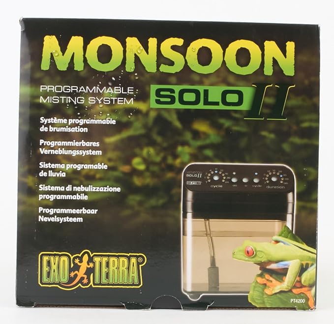 Exo Terra Monsoon Solo II - Programmable Misting System for Reptile Terrariums, Ultimate Humidifier with Multiple Nozzles for Optimal Humidity Control