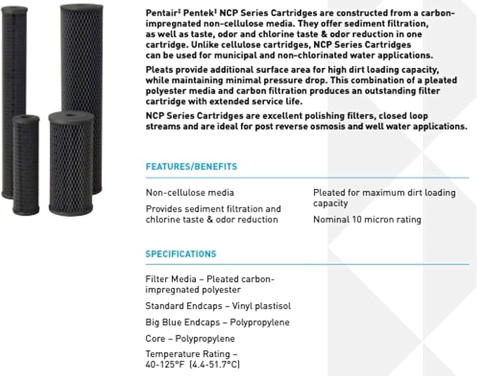 Pentair Pentek NCP-20 Carbon Water Filter, Whole House Non-Cellulose Carbon