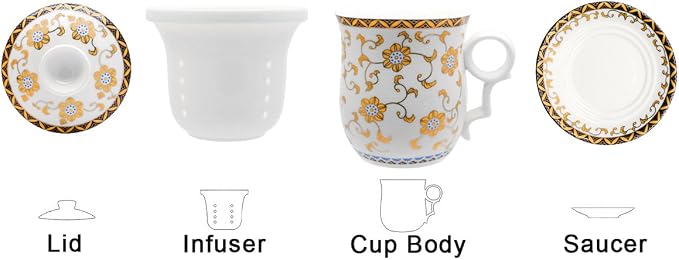 Porcelain Tea Cup with Infuser Lid and Saucer Sets