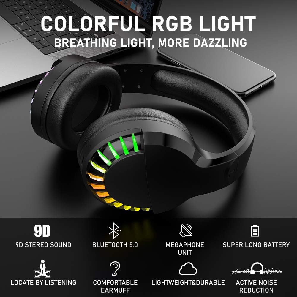 Wireless Gaming Membrane Keyboard Mouse and Bluetooth Headset Kit-Black RGB
