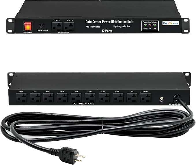 1U PDU Network Servers Surge Protector Power Distribution Unit 12-Outlet