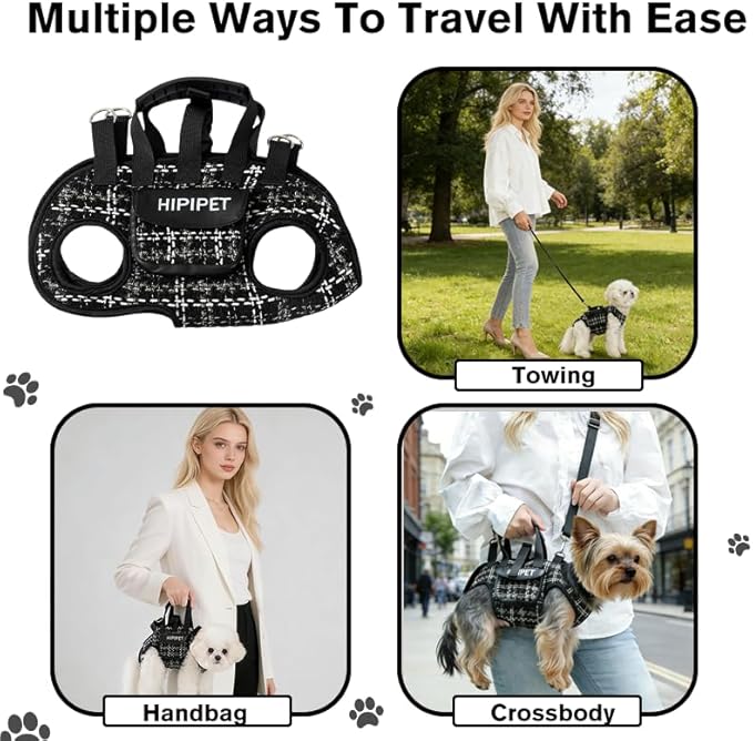 Dog Lift Harness Dog Carrier Adjustable Breathable Vest Straps for Small Medium Pet Treat Bag Fashion Outdoor Hiking (Black XL 19-25lb)