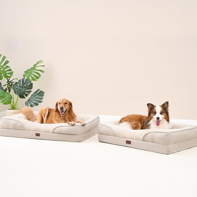 EHEYCIGA Orthopedic Dog Bed for Large Sized Dog, 41x27x7.5 Inch Large Memory Foam Dog Couch Bed with Sides, Waterproof Liner & Washable Removable Cover, Bolster Pet Sofa, Beige
