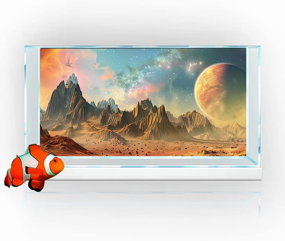 Cosmic Aquarium Background,Cool Galaxy Parallel Space Themed Fish Tank Background, Tropical Desert Terrarium Background 36X24IN with 8 EVA Double-Sided Tape
