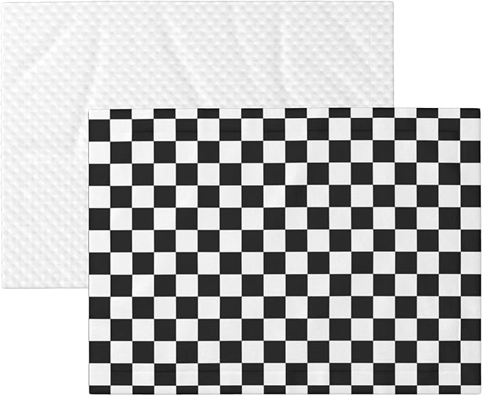 Two Sided Plush Pet Blanket for Crates Carriers Home Use, Black and White Checkered, Reversible Throw with Cozy Dot Fabric and Silky Reverse for Small Large Pets