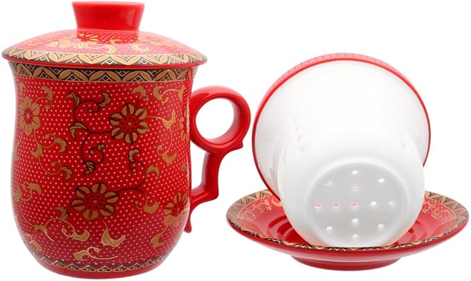 Porcelain Tea Cup with Infuser Lid and Saucer Sets