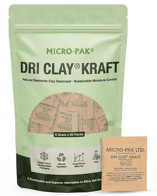 Micro-Pak Dri Clay Kraft, Highest Moisture Absorption Desiccant Packs, Silica