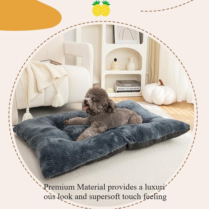 Washable Dog Bed for Large Breeds, Extra Cushioned Crate Mattress with Removable Fluffy Cover, Non-Slip Orthopedic Pet Pad, Machine Washable Kennel Mat(Grey,M)