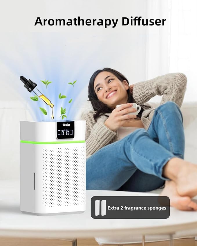 Air Purifier for Home 1800 Ft² Coverage, PM2.5 Monitor & Air Quality Light, Large Bedroom with Essential Oil Diffuser, 15dB Sleep Mode, Timer & Child Lock, Pet Dander Wildfire Smoke Odor Dust Pollen