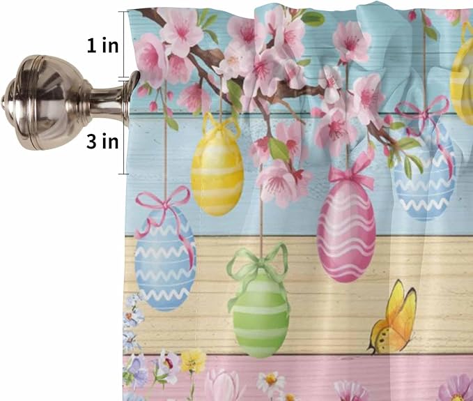 Colorful Easter Kitchen Curtains 45 Inches length, Spring Watercolor Bunny Egg