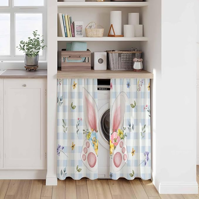Easter Kitchen Tier Curtains 45 Inch Long 2 Panel Set, Rod Pocket Short Window