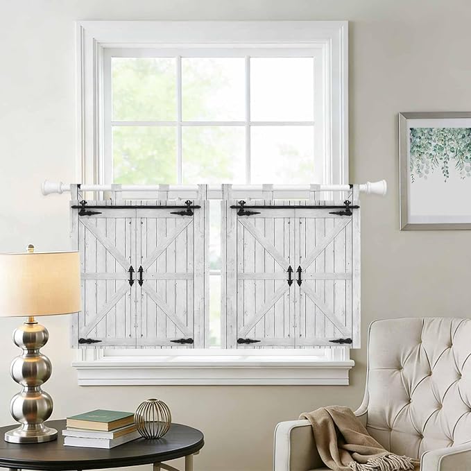 Farmhouse Wood Grain Kitchen Curtains 36 Inch Length, Small Window Curtains Tab