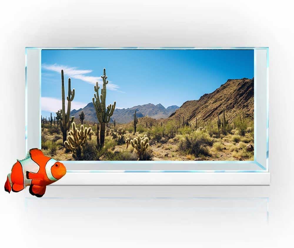 Reptile Habitat Background, Retro Desert Oasis Cactus Terrarium Background 30X12 in Background with 8 EVA Double-Sided Tape